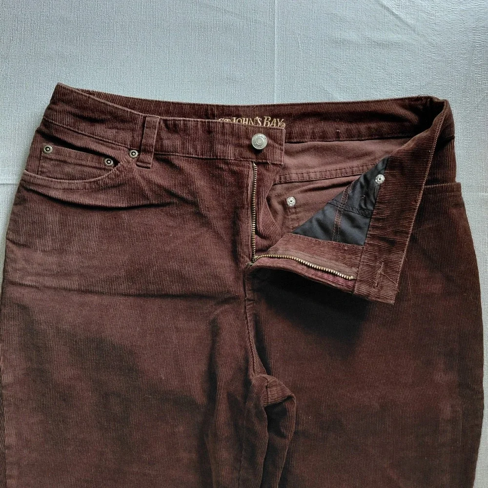St. John's Bay Secretly Slender Bootcut Corduroy Pants Women's 10 Brown Mid Rise - Picture 4 of 13